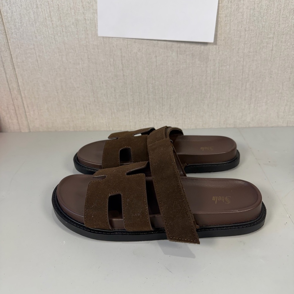 Brown Suede Slide Sandals - Picture 6 of 9
